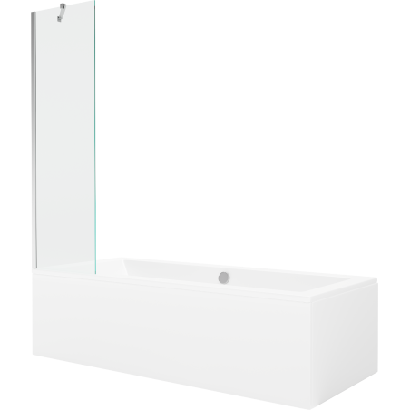 Mexen Cube stačiakampė vonia 180 x 80 cm su apdaila ir 1 durų ekranu 50 cm, skaidri, chromas - 550518080X9505000001