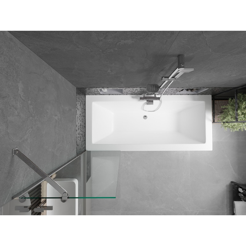 Mexen Cube stačiakampė vonia 180 x 80 cm su apdaila ir 1 durų ekranu 50 cm, skaidri, chromas - 550518080X9505000001