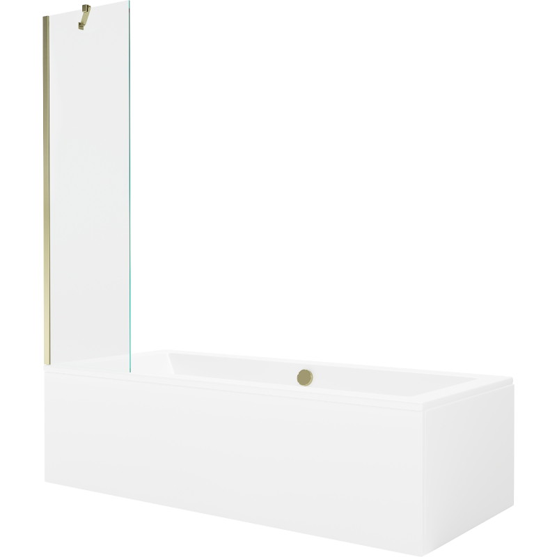 Mexen Cube stačiakampė vonia 180 x 80 cm su apdaila ir vienos dalies uždangalu 50 cm, permatoma, auksinė
