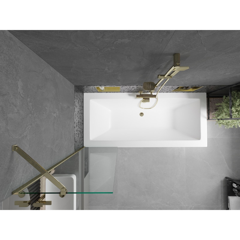 Mexen Cube stačiakampė vonia 180 x 80 cm su apdaila ir vienos dalies uždangalu 50 cm, permatoma, auksinė