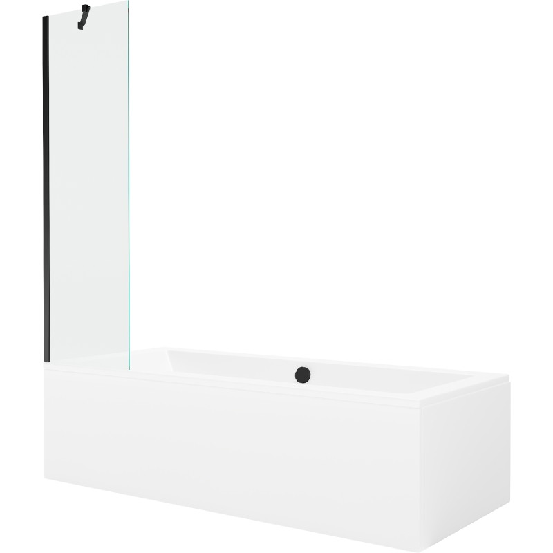 Mexen Cube stačiakampė vonia 180 x 80 cm su apdaila ir 1-durų 50 cm ekranu, skaidrus, juodas - 550518080X9505000070