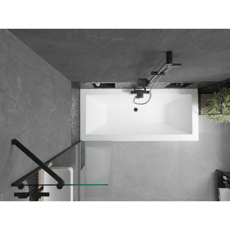 Mexen Cube stačiakampė vonia 180 x 80 cm su apdaila ir viengubomis durimis, 50 cm, permatoma, juoda - 550518080X9505000070