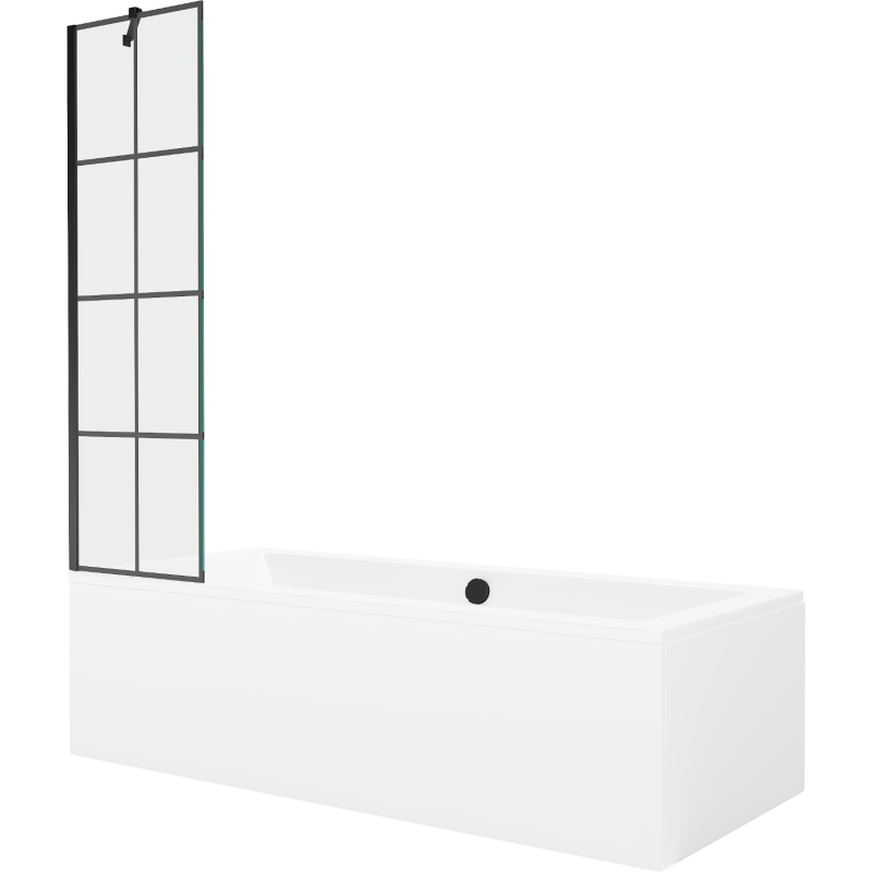 Mexen Cube stačiakampė vonia 180 x 80 cm su dangalu ir vieno skydo 50 cm sienele, juodas raštas - 550518080X9505007077
