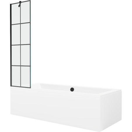 Mexen Cube stačiakampė vonia 180 x 80 cm su apdaila ir vienos sekcijos 50 cm pertvara, juodos spalvos raštas