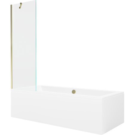 Mexen Cube stačiakampė vonia 180 x 80 cm su apdaila ir vienos dalies 60 cm širma, permatoma, auksinė - 550518080X9506000050