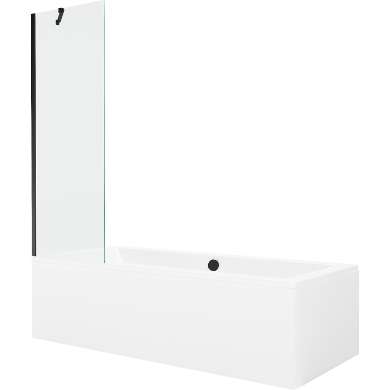 Mexen Cube stačiakampė vonia 180 x 80 cm su apdaila ir vieno sparno pertvara 60 cm, permatoma, juoda - 550518080X9506000070