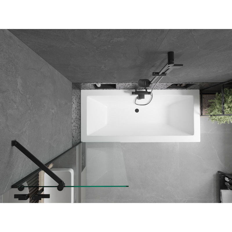 Mexen Cube stačiakampė vonia 180 x 80 cm su apdaila ir 1-durio širma 60 cm, skaidri, juoda - 550518080X9506000070