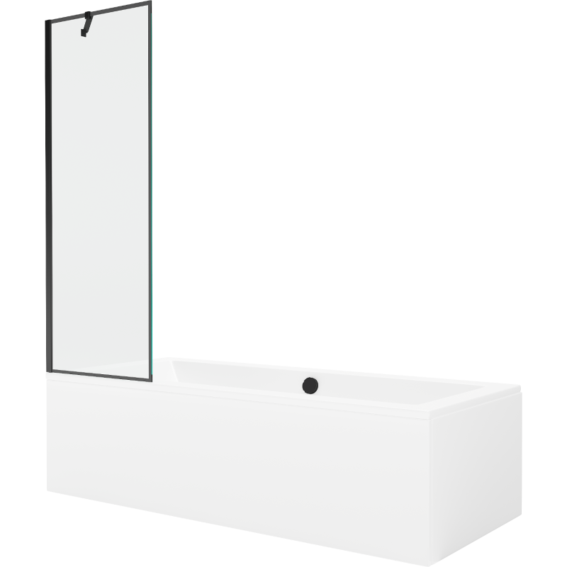 Mexen Cube stačiakampė vonia 180 x 80 cm su apdaila ir 1 sparno užuolaida 60 cm, juodas raštas - 550518080X9506007070