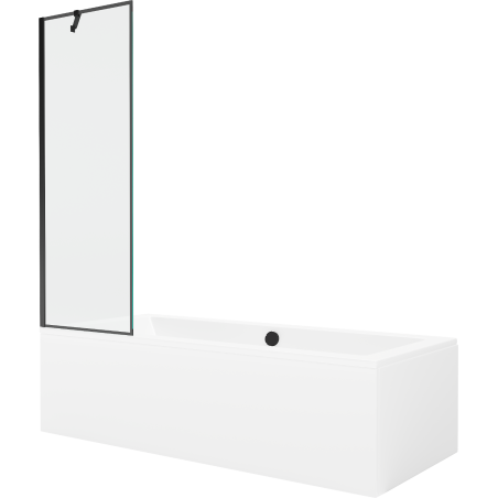 Mexen Cube stačiakampė vonia 180 x 80 cm su apdaila ir 1 sparno užuolaida 60 cm, juodas raštas - 550518080X9506007070