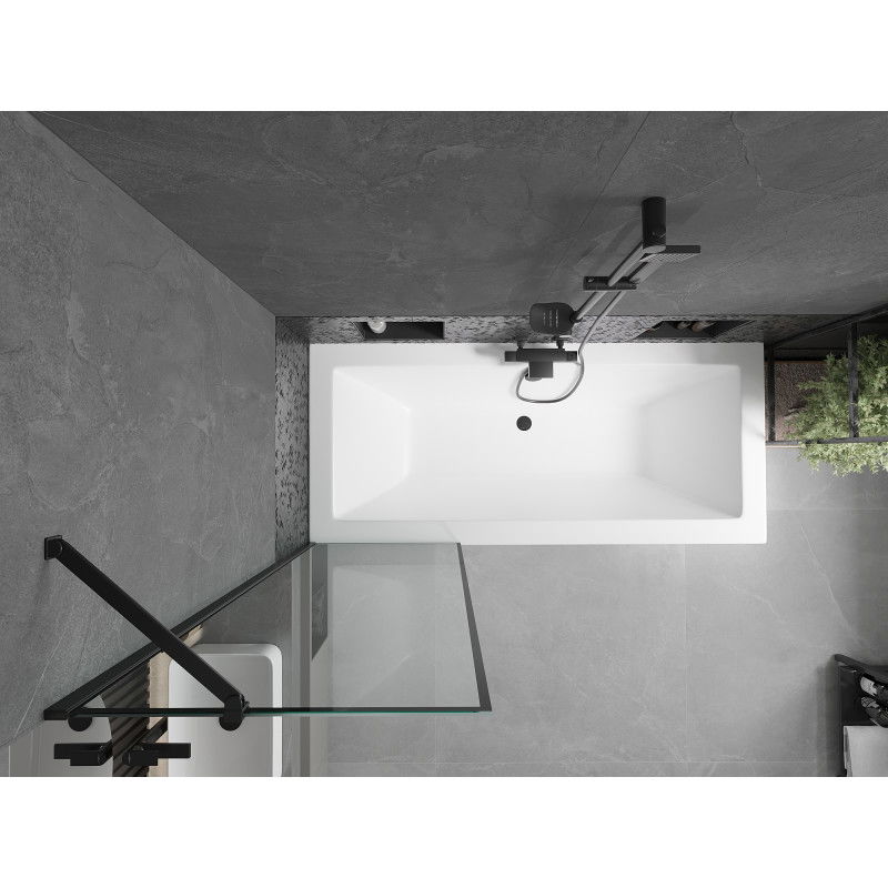 Mexen Cube stačiakampė vonia 180 x 80 cm su apdaila ir vienos dalies 60 cm širma, juodas raštas - 550518080X9506007070