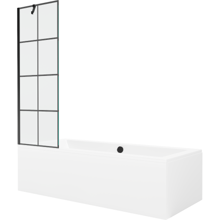 Mexen Cube stačiakampė vonia 180 x 80 cm su korpusu ir 1-durų uždanga 60 cm, juodas raštas - 550518080X9506007077