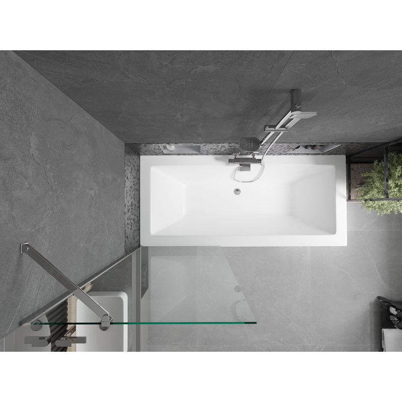 Mexen Cube stačiakampė vonia 180 x 80 cm su apdaila ir 1 durų uždanga 70 cm, permatoma, chromuota - 550518080X9507000001
