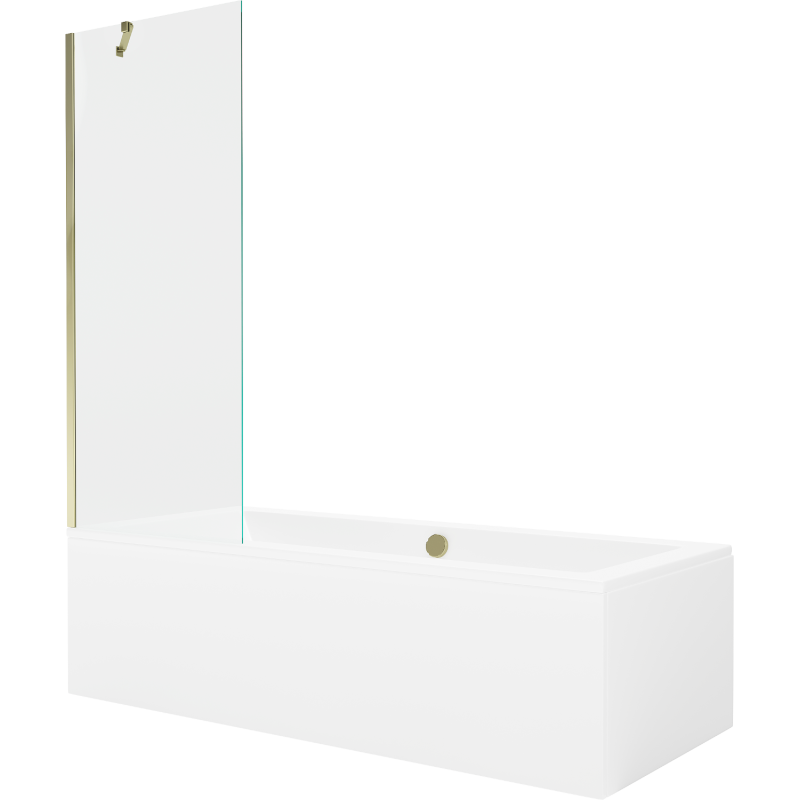 Mexen Cube stačiakampė vonia 180 x 80 cm su apdaila ir vieno sparno 70 cm ekranu, skaidrus, auksinis - 550518080X9507000050