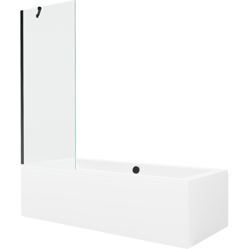 Mexen Cube stačiakampė vonia 180 x 80 cm su dangčiu ir vieno sparno 70 cm ekranu, skaidri, juoda - 550518080X9507000070
