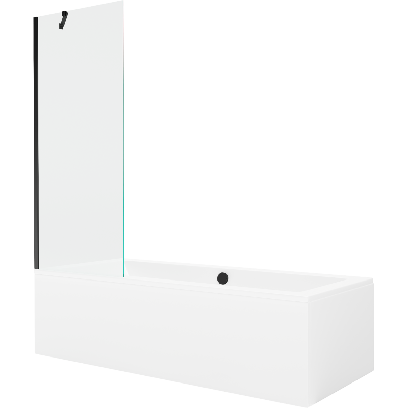 Mexen Cube stačiakampė vonia 180 x 80 cm su korpusu ir 1-durų širma 70 cm, permatoma, juoda - 550518080X9507000070