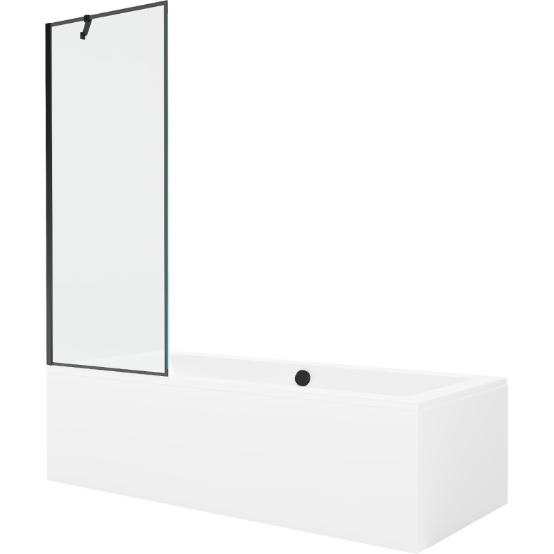 Mexen Cube stačiakampė vonia 180 x 80 cm su apdaila ir 1-durio pertvara 70 cm, juodas raštas - 550518080X9507007070