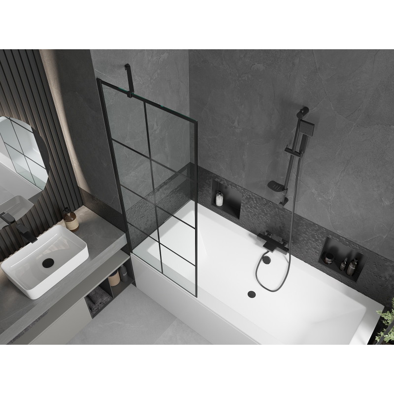 Mexen Cube stačiakampė vonia 180 x 80 cm su apdaila ir vienos plokštumos 70 cm ekranu, juodas raštas - 550518080X9507007077