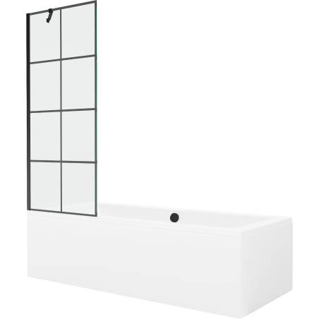 Mexen Cube stačiakampė vonia 180 x 80 cm su apdaila ir vieno sparno 70 cm pertvara, juodas raštas - 550518080X9507007077
