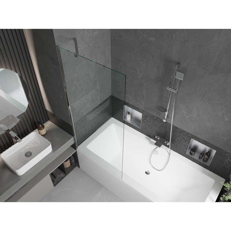 Mexen Cube stačiakampė vonia 180 x 80 cm su korpusu ir vienvėrčiu ekranu 80 cm, skaidri, chromuota - 550518080X9508000001