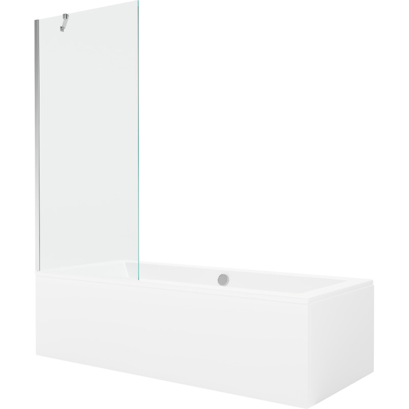 Mexen Cube stačiakampė vonia 180 x 80 cm su apdaila ir 1 sparno sienele 80 cm, permatoma, chromuota - 550518080X9508000001