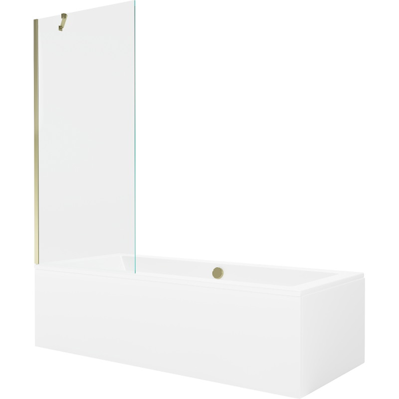 Mexen Cube stačiakampė vonia 180 x 80 cm su apdaila ir vienos dalies 80 cm ekranu, permatoma, auksinė - 550518080X9508000050