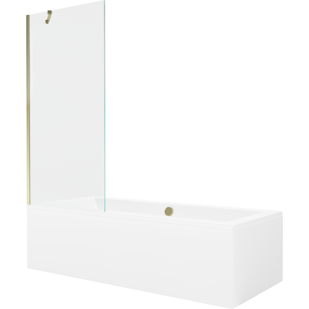 Mexen Cube stačiakampė vonia 180 x 80 cm su apdaila ir 1-varčia širmeliu 80 cm, skaidrus, auksinis - 550518080X9508000050