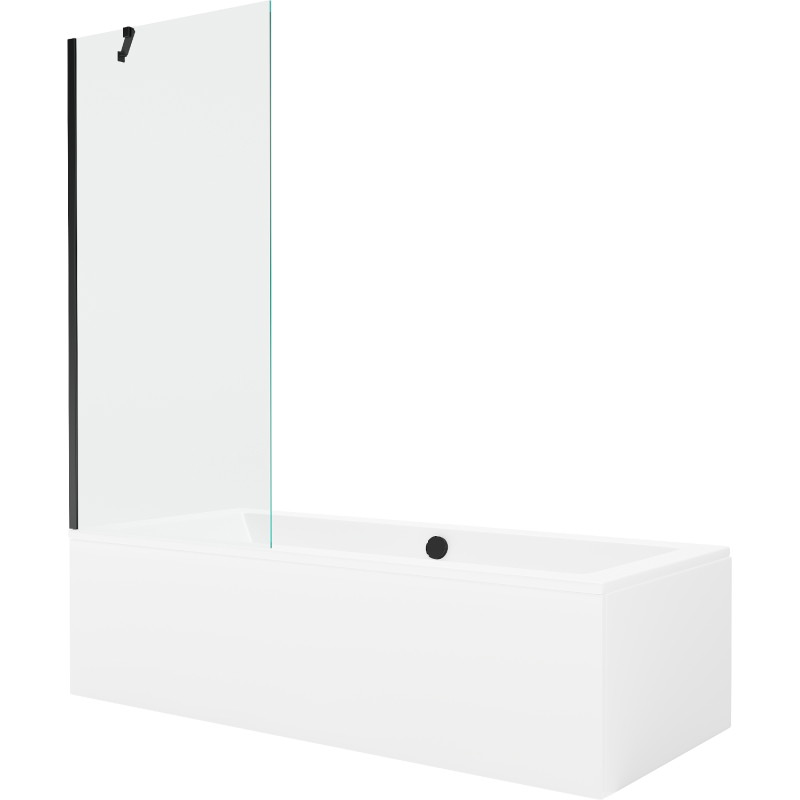 Mexen Cube stačiakampė vonia 180 x 80 cm su apdaila ir vieno sparno 80 cm širmos, skaidri, juoda - 550518080X9508000070