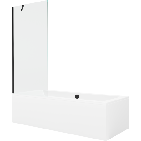 Mexen Cube stačiakampė vonia 180 x 80 cm su apdaila ir vieno sparno 80 cm širmos, skaidri, juoda - 550518080X9508000070