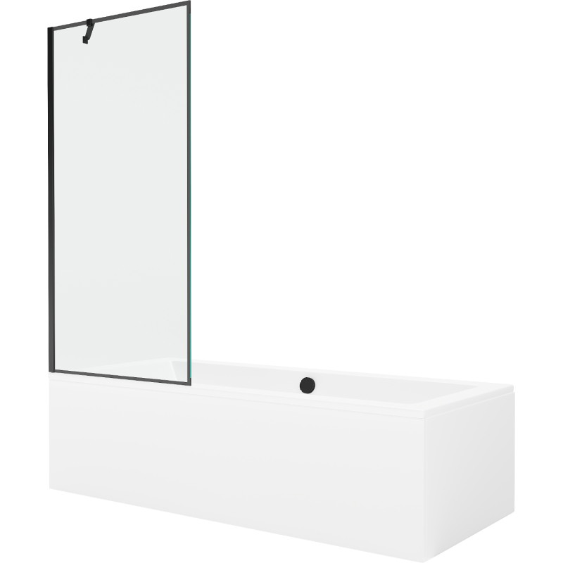 Mexen Cube stačiakampė vonia 180 x 80 cm su apdaila ir 1 durų pertvara 80 cm, juodas raštas - 550518080X9508007070