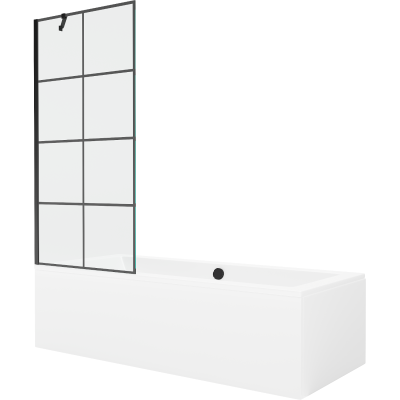 Mexen Cube stačiakampė vonia 180 x 80 cm su korpusu ir vienų durų ekranu 80 cm, juodas raštas - 550518080X9508007077