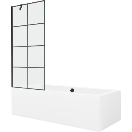 Mexen Cube stačiakampė vonia 180 x 80 cm su korpusu ir vienų durų ekranu 80 cm, juodas raštas - 550518080X9508007077