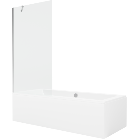 Mexen Cube stačiakampė vonia 180 x 80 cm su apdaila ir vieno sparno pertvara 90 cm, permatoma, chromuota