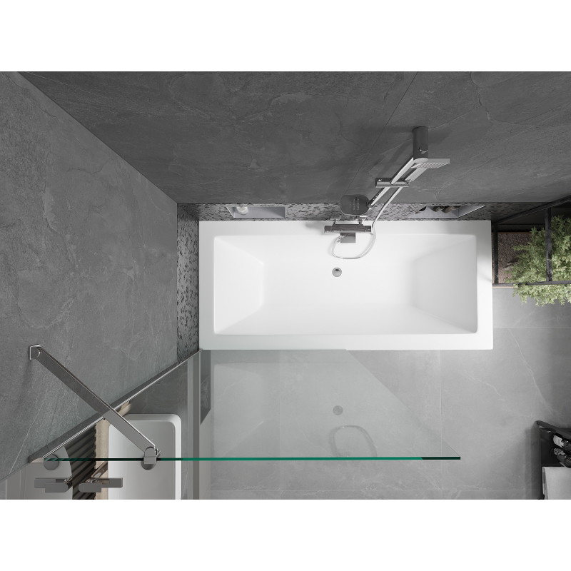 Mexen Cube stačiakampė vonia 180 x 80 cm su uždanga ir 1-durio širma 90 cm, permatoma, chromuota - 550518080X9509000001