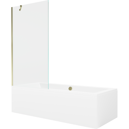 Mexen Cube stačiakampė vonia 180 x 80 cm su apdaila ir 1-durėmis dušo pertvara 90 cm, permatoma, auksinė - 550518080X9509000050