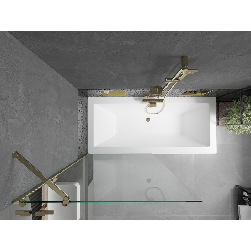Mexen Cube stačiakampė vonia 180 x 80 cm su apdaila ir vienos dalies 90 cm pertvara, permatoma, auksinė