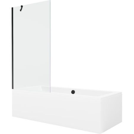 Mexen Cube stačiakampė vonia 180 x 80 cm su apdaila ir 1 lapo pertvara 90 cm, skaidri, juoda - 550518080X9509000070