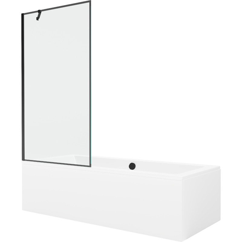 Mexen Cube stačiakampė vonia 180 x 80 cm su apdaila ir vieno sparno 90 cm ekranu, juodas raštas - 550518080X9509007070
