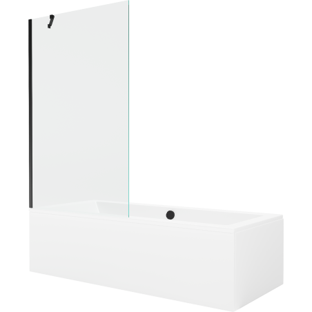 Mexen Cube stačiakampė vonia 180 x 80 cm su apdaila ir vienos dalies uždanga 100 cm, permatoma, juoda - 550518080X9510000070