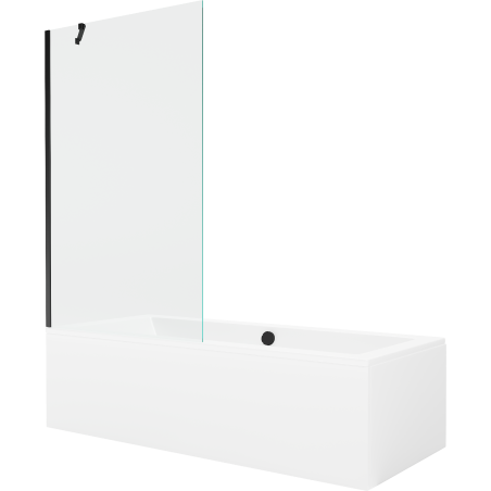 Mexen Cube stačiakampė vonia 180 x 80 cm su apdaila ir vienos durų sienele 100 cm, permatoma, juoda - 550518080X9510000070