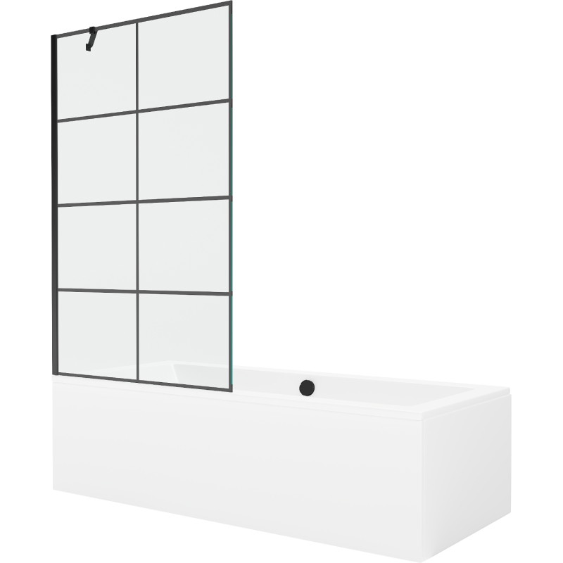 Mexen Cube stačiakampė vonia 180 x 80 cm su aptvaru ir vienos dalies pertvara 100 cm, juodas raštas - 550518080X9510007077
