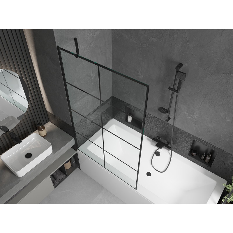 Mexen Cube stačiakampė vonia 180 x 80 cm su apdaila ir 1-durų ekranu 100 cm, juodas raštas - 550518080X9510007077