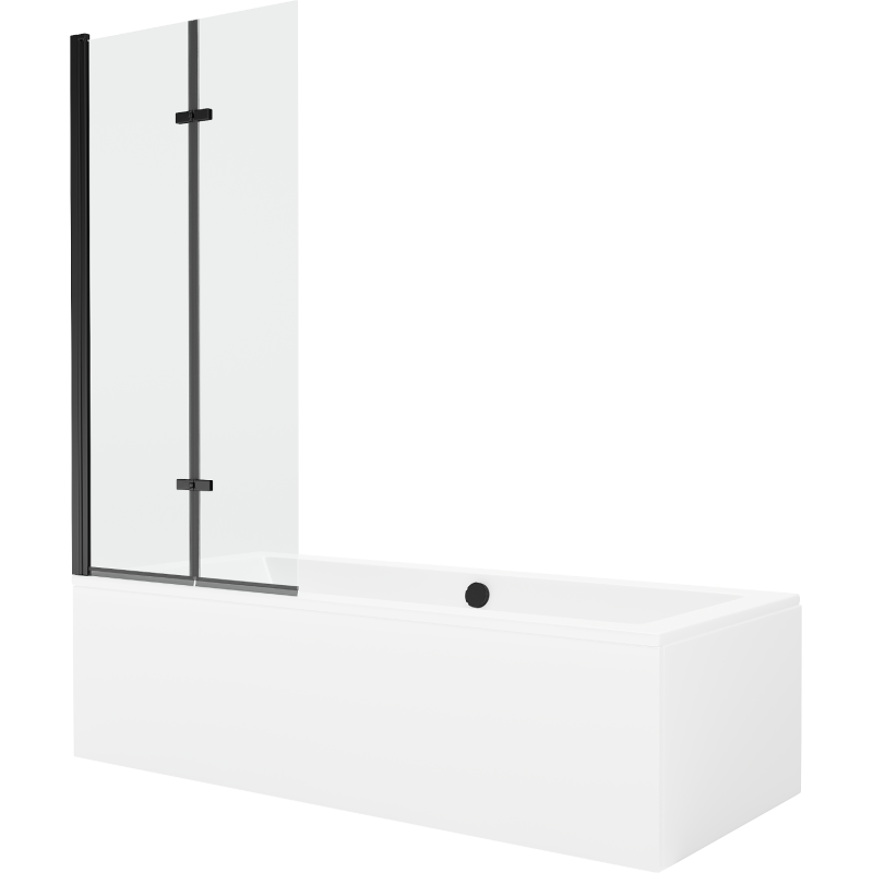 Mexen Cube stačiakampė vonia 170 x 80 cm su apdaila ir 2-dalių 80 cm ekranu, permatoma, juoda - 550517080X9208027000