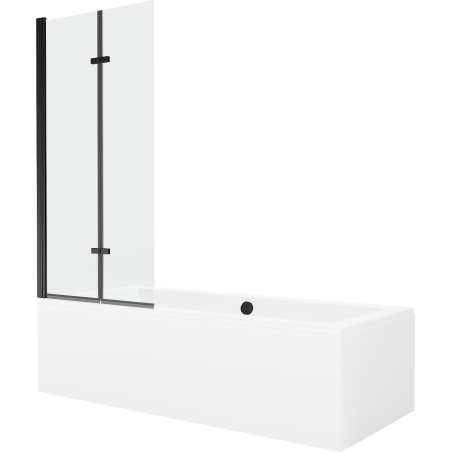 Mexen Cube stačiakampė vonia 170 x 80 cm su apdaila ir 2-dalių 80 cm ekranu, permatoma, juoda - 550517080X9208027000