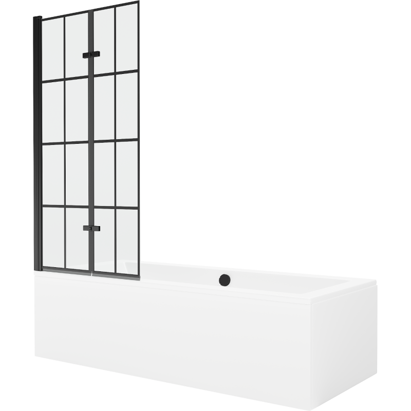 Mexen Cube stačiakampė vonia 170 x 80 cm su apdaila ir 2 sparnų 80 cm pertvara, juodas raštas - 550517080X9208027077