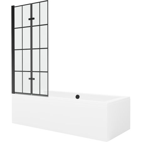 Mexen Cube stačiakampė vonia 170 x 80 cm su apdaila ir 2 sparnų 80 cm pertvara, juodas raštas - 550517080X9208027077