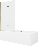 Mexen Cube stačiakampė vonia 170 x 80 cm su plokšte ir 2 sparnų 100 cm pertvara, permatoma, auksinė - 550517080X9210025000