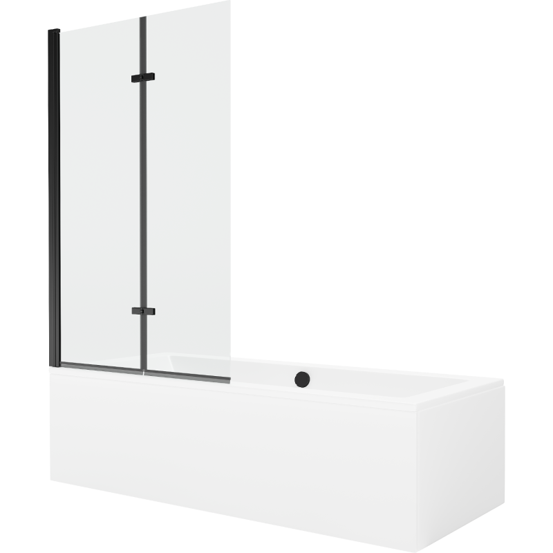 Mexen Cube stačiakampė vonia 170 x 80 cm su aptaisyta ir 2-durų ekranu 100 cm, skaidri, juoda - 550517080X9210027000
