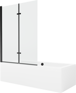 Mexen Cube stačiakampė vonia 170 x 80 cm su apdaila ir dviejų dalių širma 120 cm, skaidri, juoda - 550517080X9212027000