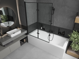 Mexen Cube stačiakampė vonia 170 x 80 cm su apdaila ir 2 sparnų užtvara 120 cm, juodas raštas - 550517080X9212027070