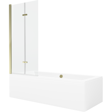 Mexen Cube stačiakampė vonia 180 x 80 cm su apdaila ir 2 sparnų 80 cm ekranu, skaidri, auksinė - 550518080X9208025000